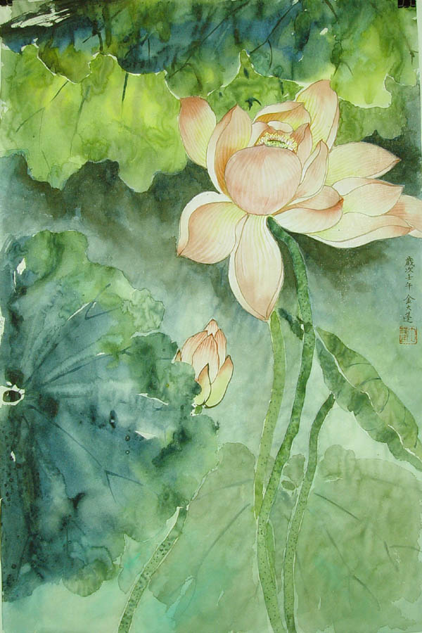 Beautiful Lotus blossoms painted in the contemporary style with western influences.