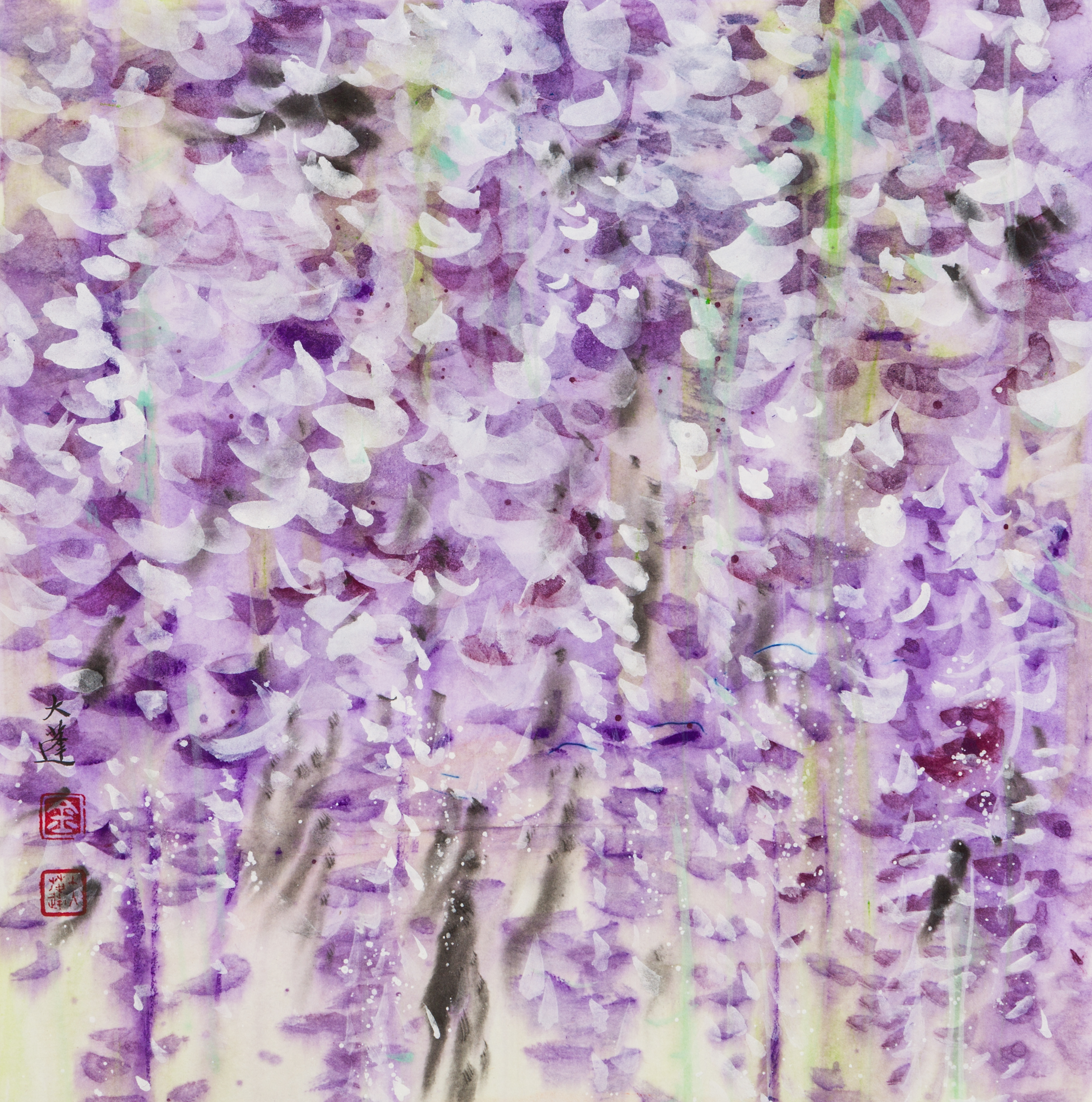Contemporary Chinese Abstract Painting of Wisteria Blossoms