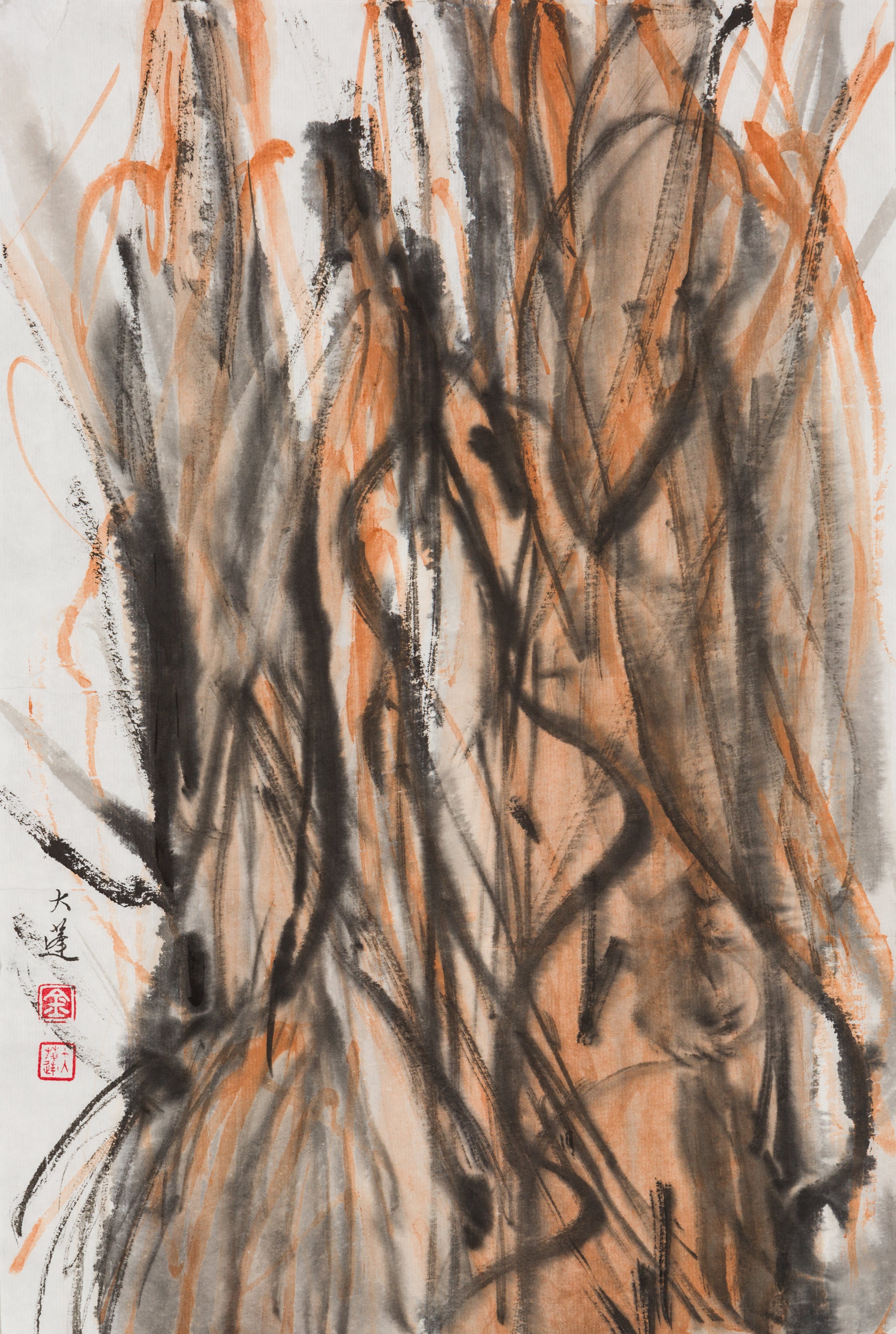 Chinese Ink painting suggesting tree trunks.