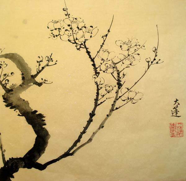Plum - Old Master Style Traditional plum branch painting with Sumi ink on silk.