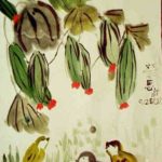 Birds and hanging squash plants